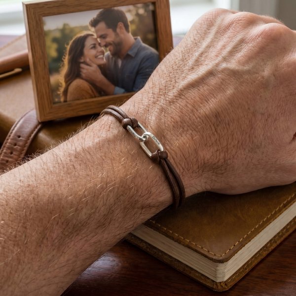 Personalized Men's Links Bracelet with Family Name, Minimalist Jewelry, Birthday/Father's Day Gift for Dad/Husband/Men