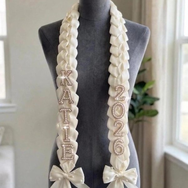 Personalized Handmade Satin Ribbon Graduation Stole with Name & Year, Fabric Lei & Custom Grad Sash, Graduation Day Gift for Senior/Grad