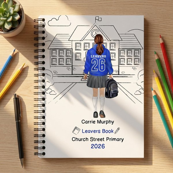 Personalized Cartoon School Leavers Book with Name Year and School, A5 Spiral Composition yearbook, Graduation/Memory Gift for Students