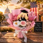 Personalized Crochet Graduation Bouquet with Custom Doll & Flowers, Class of 2026 Handmade Keepsake, Graduation Day Gift for Her/Him/Grad