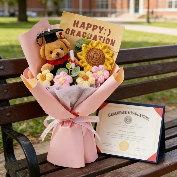 Personalized Crochet Graduation Bouquet with Sunflower & Doll from Photo, Class of 2026 Keepsake, Graduation Day Gift for Her/Him/Grad