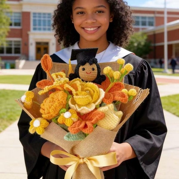 Personalized Crochet Graduation Bouquet with Handmade Doll & Cap, Proud Parent Gift for Daughter, Graduation Day Gift for Her/Grad