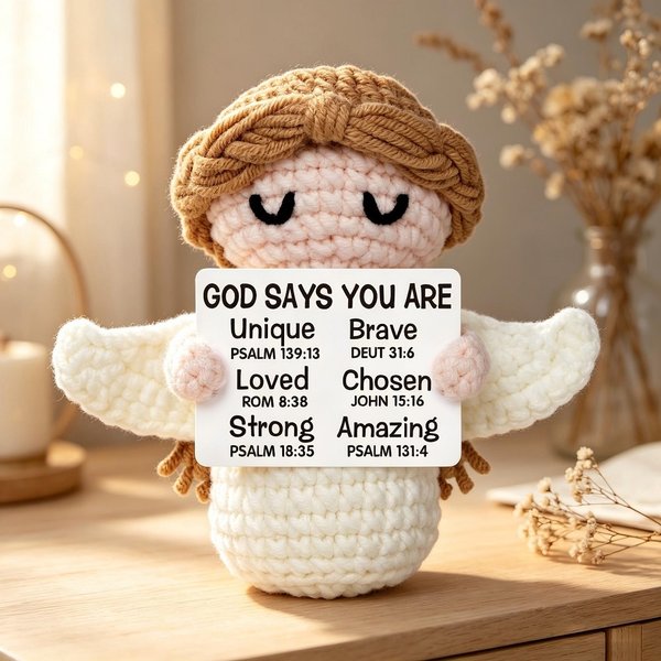 Poupée Jésus/Angel au crochet avec citation 