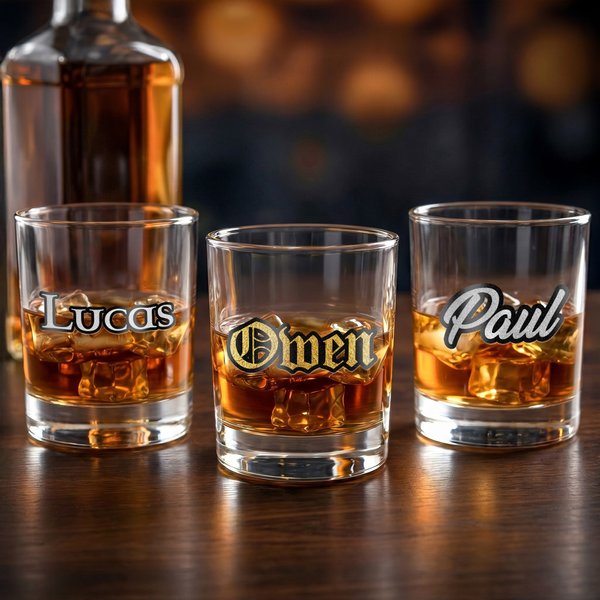 Personalisierte Gold Silber Name 10 oz Rock Whiskey Glas Geburtstag Vatertag Geschenk für Mann Whiskey-Enthusiasten