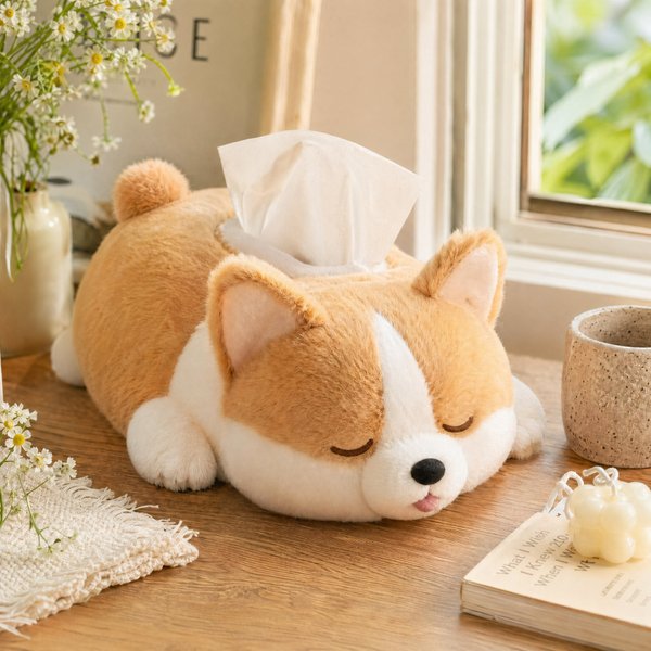 Custom Corgi Plush Tissue Box with Text, Cozy Companion Series Tissue Holder, Cute Nursery & Home Decor, Birthday/Housewarming Gift for Dog Lovers