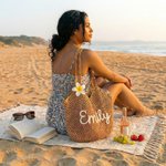 Personalized Crochet Beach Tote Bag with Name, Bridesmaid/Summer Gift for Her, Beach Wedding/Bachelorette Gift for Bridesmaid/Friend