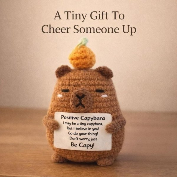 Peluche Capybara au crochet avec message, compagnon de bureau de soutien émotionnel, cadeau d'encouragement/pensée pour les amis/la famille