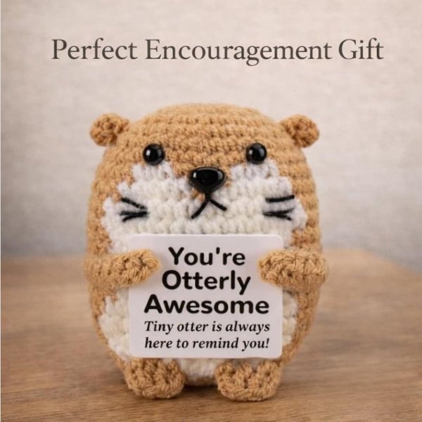 Peluche d'affirmation de la loutre en crochet avec message chaleureux, décoration de bureau mignonne, cadeau d'encouragement/pensée à toi pour les amis/famille