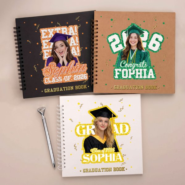 Personalized Graduation Name and Year Photo Guestbook with Ballpoint Pen and Stickers Graduation Keepsake Gift for Graduate