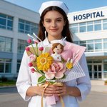 Handmade Nurse Crochet Flower Bouquet, Amigurumi Flower with Customizable Doll, Nursing Student Pinning Ceremony Keepsake, Appreciation Gift for Nurse