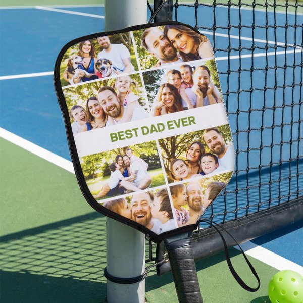 Personalized 1-12 Photos Collage Pickleball Paddle Cover with Text Birthday Game Day Gift for Family Friend Pickleball Player