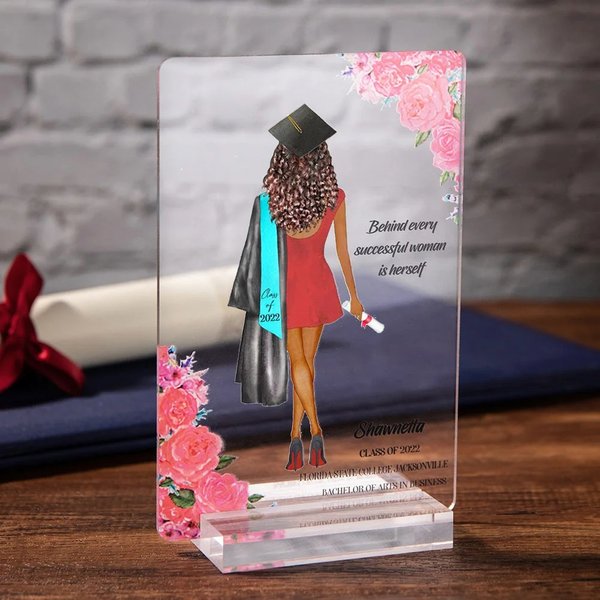 Personalized Graduation Girl Boy Acrylic Plaque Floral Keepsake with Name Text and Class of 2026 Gift for Graduates