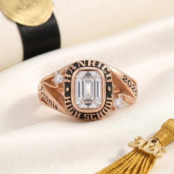 Bague de fin d'études personnalisée avec pierre de naissance, nom de l'école et année, souvenir de la promotion 2026, cadeau de fin d'études pour elle/homme/grande personne