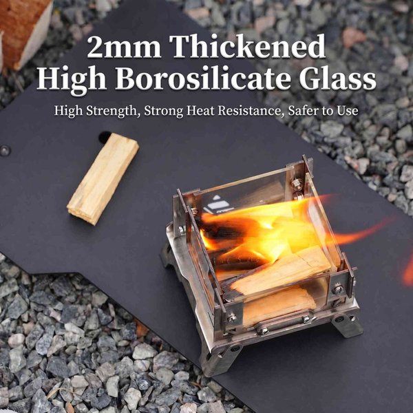 Mini foyer de table en verre borosilicate, foyer de bois portable en acier inoxydable, camping/patio/cadeau d'anniversaire pour les amoureux de l'extérieur/le jeune homme