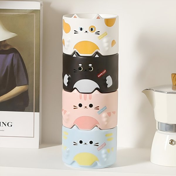 Mug personnalisé en céramique avec design 3D de pattes et d'oreilles de chat, tasse à café Kawaii Kitty, cadeau d'anniversaire/de la Saint-Valentin pour l'amour des chats/la femme/la fille
