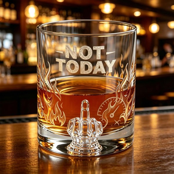 Personalized 3D Middle Finger Whiskey Glass with Text, Funny Surprise Glass, Work Humor Bar Glass, Not Today Coworker Roast Gift for Whiskey Lovers