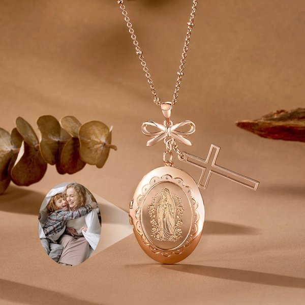 Collier Croix Vierge Marie personnalisée avec noeud Bijoux exquis Baptême Anniversaire Cadeau pour Femmes Chrétiennes
