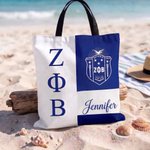 Sac fourre-tout Zeta Phi Beta personnalisé avec nom, sac de plage de grande capacité, cadeau d'anniversaire ou d'université pour elle