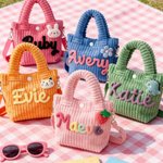 Personalized Toddler Purse with Cute Charm & Embroidered Name, Handmade Corduroy Crossbody Bag, Yarn Preschool/Daycare Bag, Birthday Gift for Kids