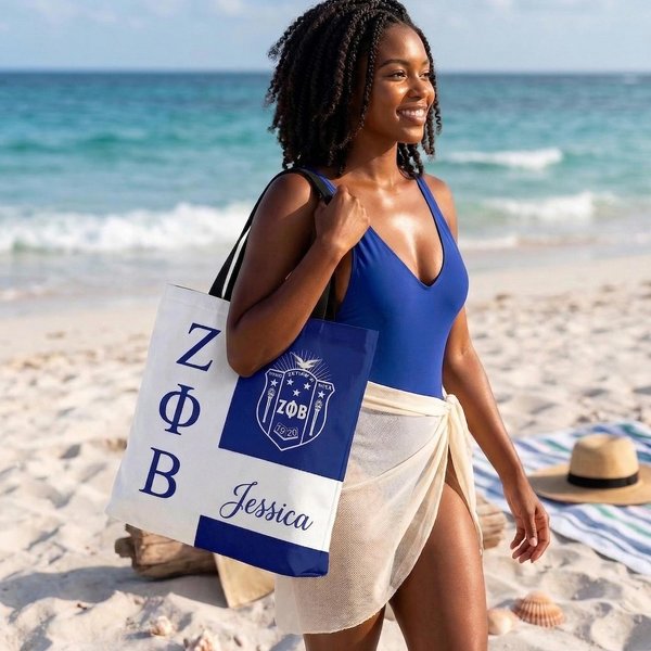 Sac fourre-tout Zeta Phi Beta personnalisé avec nom, sac de plage de grande capacité, cadeau d'anniversaire ou d'université pour elle