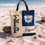 Sac fourre-tout Sigma Gamma Rho personnalisé avec nom, sac de plage réutilisable de grande capacité, sac de voyage pour les vacances, cadeau d'université pour elle/sœurs