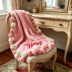 Couverture personnalisée avec bouquet de fleurs, plaid en crochet fait main, décoration de chambre romantique, cadeau de fête des mères/anniversaire pour maman/épouse/femme
