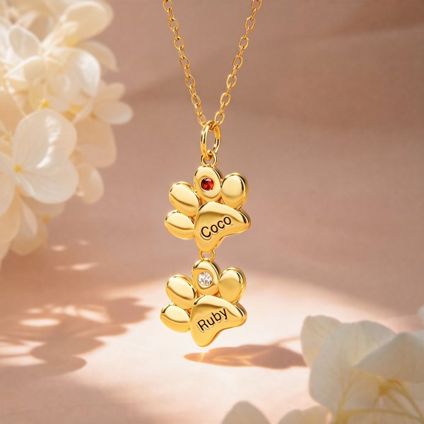 Personalisierte 1-12 Paw Print Birthstone Halskette Exquisite Schmuck mit eingravierten Namen Jahrestag Geburtstag Geschenk für Tierhalter Liebhaber