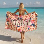 Serviette de plage tropicale personnalisée avec nom, serviette douce à séchage rapide pour la piscine/la plage/le voyage, indispensable pour les vacances, cadeau pour les femmes/les hommes