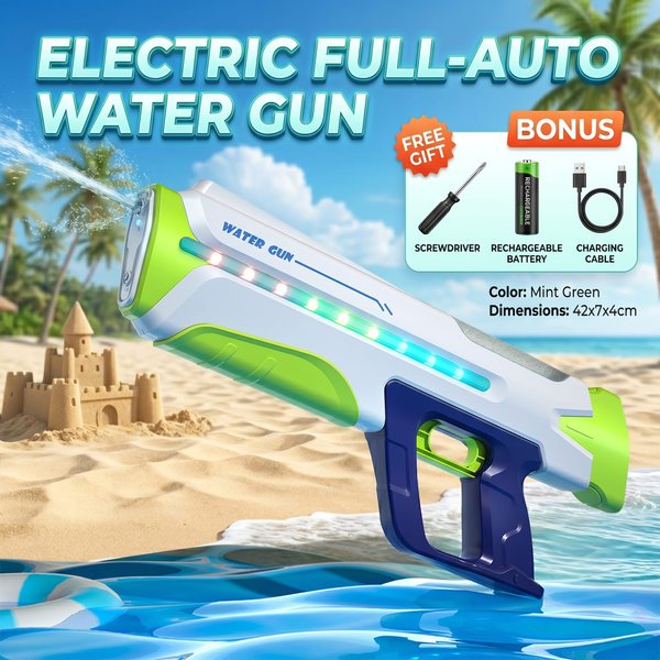 Pistolet à eau électrique personnalisé avec lumière LED et recharge automatique, pulvérisateur d'eau puissant pour l'extérieur, cadeau d'anniversaire/été pour enfant