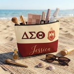 Trousse de maquillage personnalisée avec nom, pochette cosmétique portable en lin, organisateur de voyage, cadeau de remise des diplômes/retour à l'école/anniversaire pour la sœur/la fille