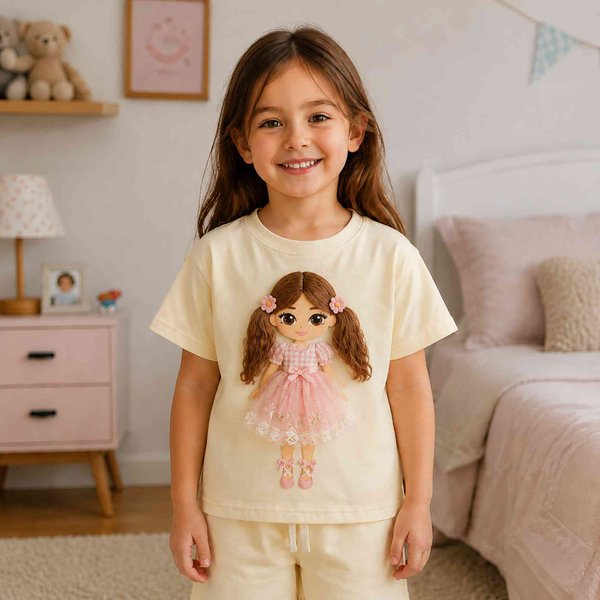 Personalized Interactive Dress-Up Doll T-Shirt with Removable Velcro Hair & Outfit, Creative DIY Fashion Tee, Birthday/Party Gift for Kids