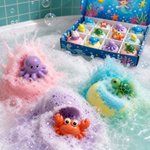 Kids Ocean Bath Bombs with Surprise Sea Animal Toys, Natural Fizzy Bath Bomb Set, Birthday/Christmas Gift for Kids