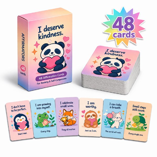 Cartes d'affirmation d'animaux mignons avec 48 cartes flash de pleine conscience SEL, outil de régulation émotionnelle et de soulagement de l'anxiété, cadeau d'anniversaire ou de rentrée scolaire pour