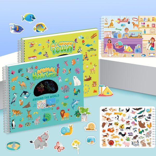 Kinder Aktivität Sticker Buch mit Stadt & Tier Abenteuer, DIY kreative Sticker spielen für Fokus / Lernen, Geburtstag / Urlaub Geschenk für Kind