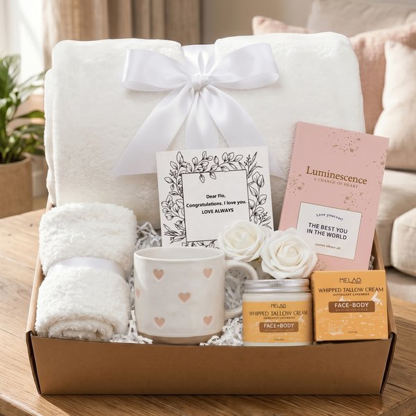Personalized Care Package Gift Box with Cozy Blanket & Mug, Custom Encouragement Self Care Basket for Her/Him