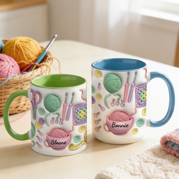 Personalized Knitting Mug with Name, Custom Coffee Cup & Coaster Set for Knitting Lovers, Mother's Day/Birthday Gift for Grandma