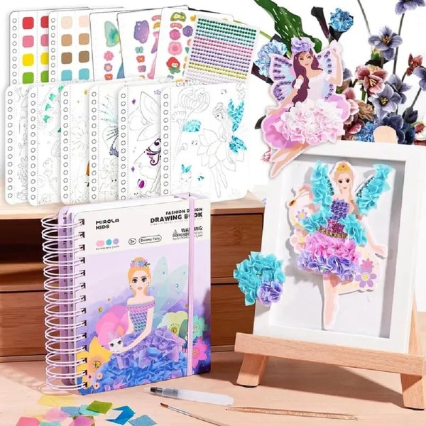 4-in-1 Diamant Malerei Set mit Prinzessin Handwerk DIY Kit, Aquarell & Sticker Kunst Aktivität, Geburtstag/Sommer Geschenk für Kind/Mädchen/Sie