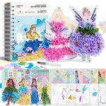 4-in-1 Diamant Malerei Set mit Prinzessin Handwerk DIY Kit, Aquarell & Sticker Kunst Aktivität, Geburtstag/Sommer Geschenk für Kind/Mädchen/Sie