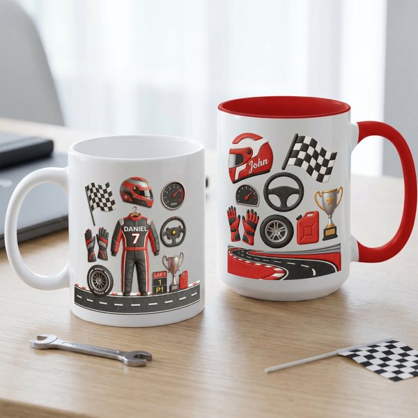 Personalisierte Racing Theme 11/15 oz keramischen Kaffeebecher mit Namen täglichen Gebrauch Geburtstag Spiel Tag Geschenk für Männer Jungen Racing Liebhaber