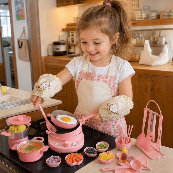 Kids Real Mini Küche Set mit Induktionsherd & Safe Messer, pädagogische Pretend Kochen Spielzeug, Geburtstag / Sommer Geschenk für Kind / Koch