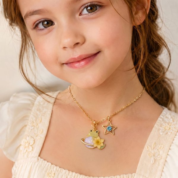 Personalized Starry Companion Necklace with Animal Charm & Birth Flower & Birthstone, Birthday/Baptism Gift for Kids