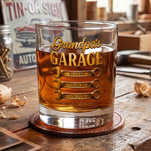 Personalized Garage Screwdriver Design 10 oz Rock Whisky Glass with Name Title and Year Father's Day Anniversary Birthday Gift for Dad Husband