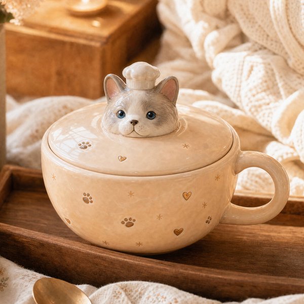 Personalized Photo Pet Chef Soup Bowl, Ceramic Covered Soup Mug, Turn Your Dog or Cat Into a Little Chef, Lovely Gift for Pet Lovers