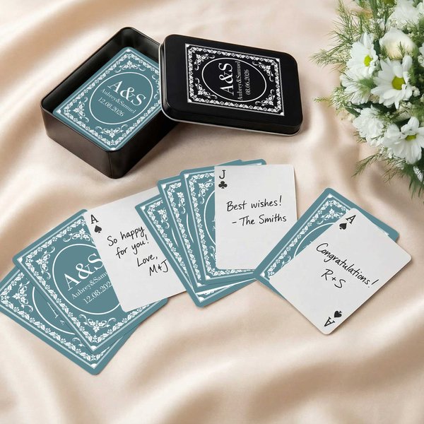 Personalized Floral Frame Initial Date Memorable Playing Card with Box Wedding Anniversary Gift for Couple