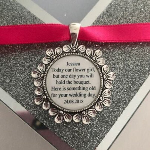 Personalised Wedding bouquet charm brooch something old pendant charm custom made keepsake gift bridesmaid flower girl maid of honour