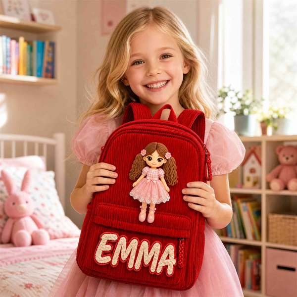 Sac à dos en velours côtelé personnalisé pour poupée princesse, sac interactif avec cheveux et tenue amovibles, accessoire de bricolage, cadeau de rentrée scolaire pour les filles