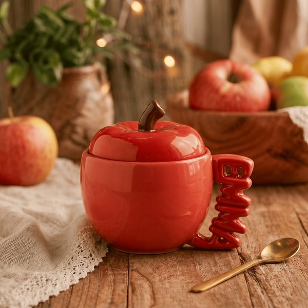 Personalized 3D Letter Handle Apple Mug with Lid, Cute Ceramic Fruit Cup, Birthday/Christmas Gift for Her/Him/Friend