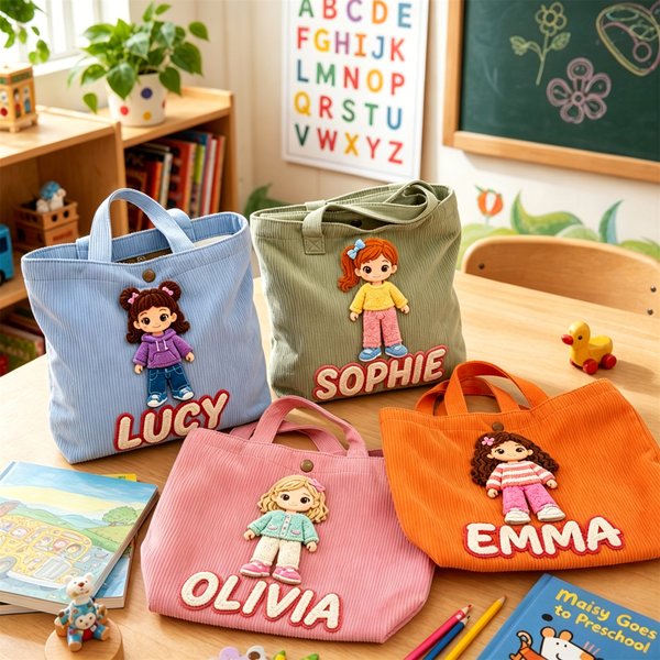 Sac en velours côtelé pour poupées personnalisées avec nom, sac de bricolage avec cheveux et tenues amovibles, cadeau d'école idéal pour les enfants