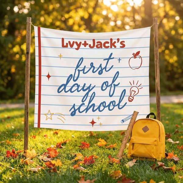 Personalisierte ersten Tag der Schule Banner, zurück zu Schule Fotohintergrund, Home & Classroom Decor, zurück zu Schule Saison Geschenk für Kinder