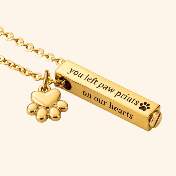 Personalisierte Pet Memorial Urn Halskette mit Paw Print & eingravierten Namen, Kremation Schmuck Andenken, Haustier Verlust/Sympathie Geschenk für Tierbesitzer/Freund